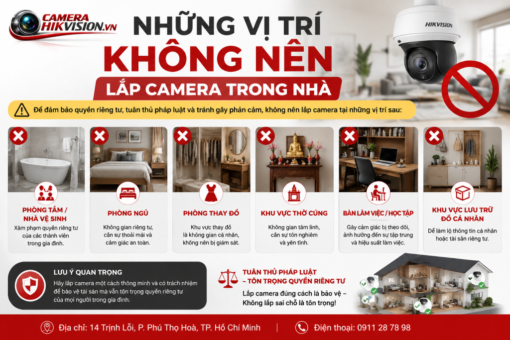 Những vị trí không nên lắp camera trong nhà