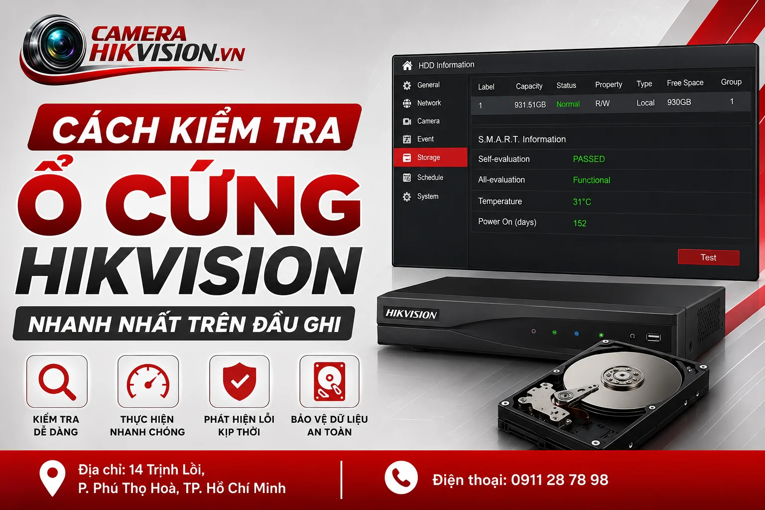 Cách kiểm tra ổ cứng Hikvision nhanh nhất trên đầu ghi