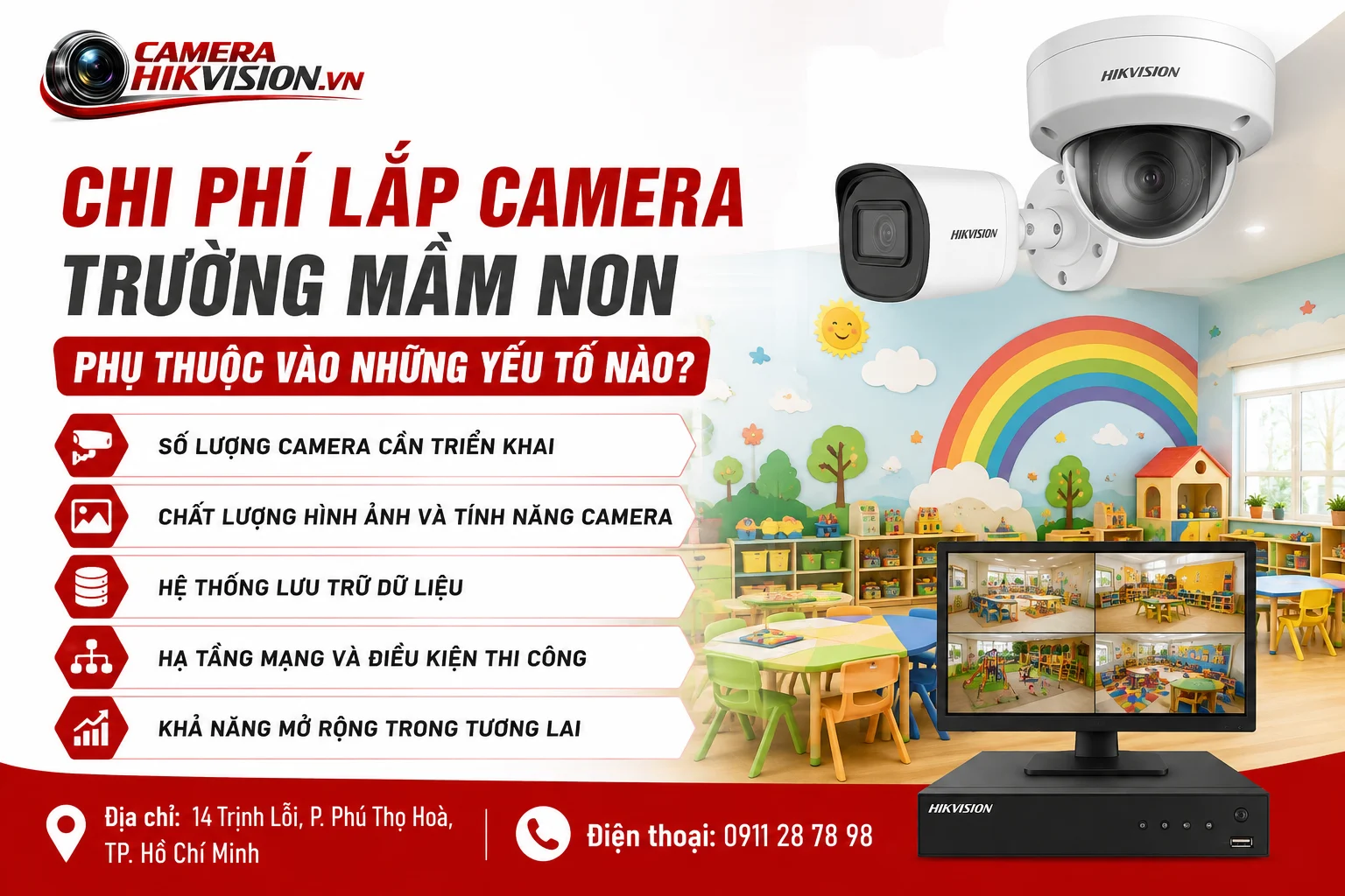 Chi phí lắp camera trường mầm non phụ thuộc vào những yếu tố nào?