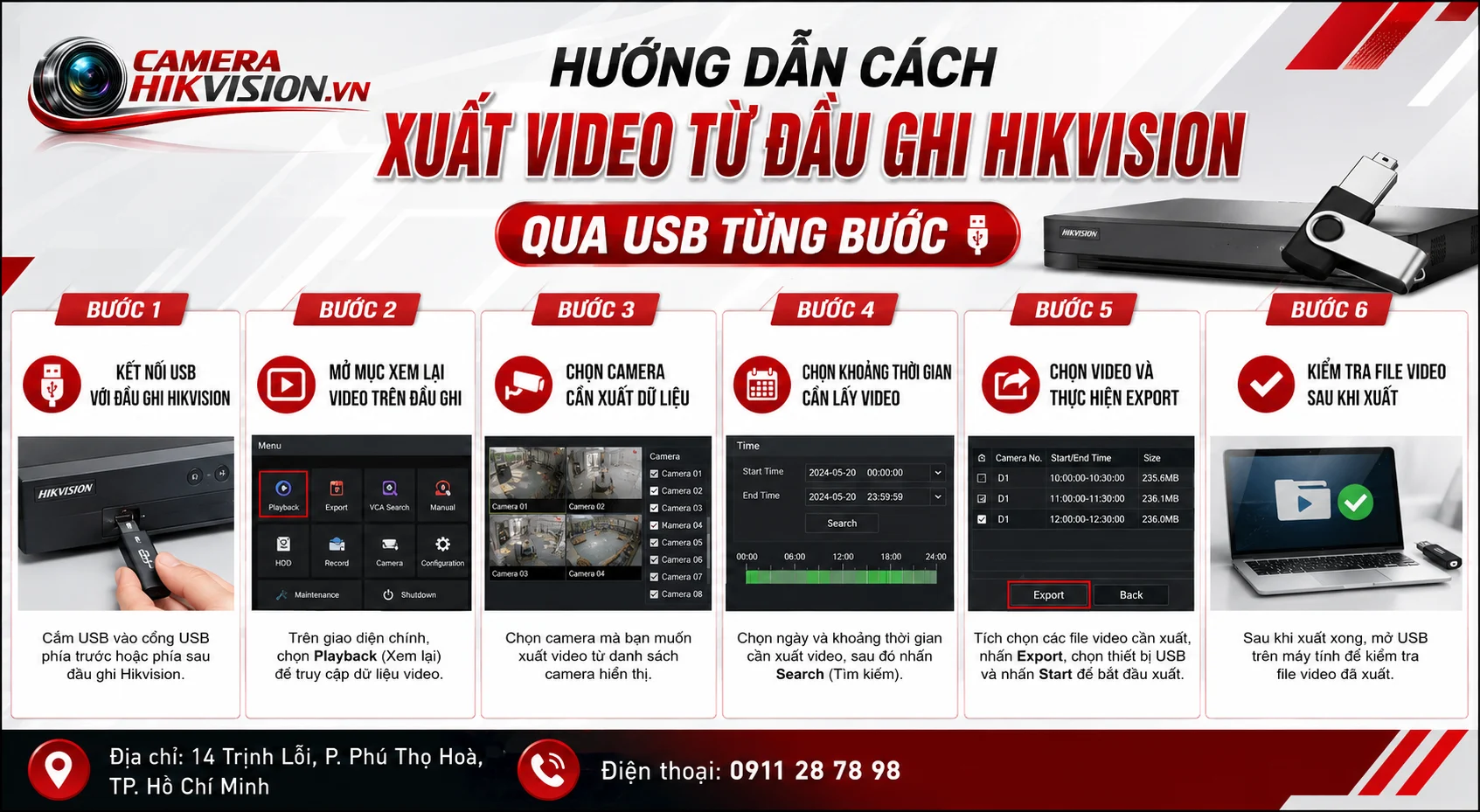 Hướng dẫn cách xuất video từ đầu ghi Hikvision qua USB từng bước
