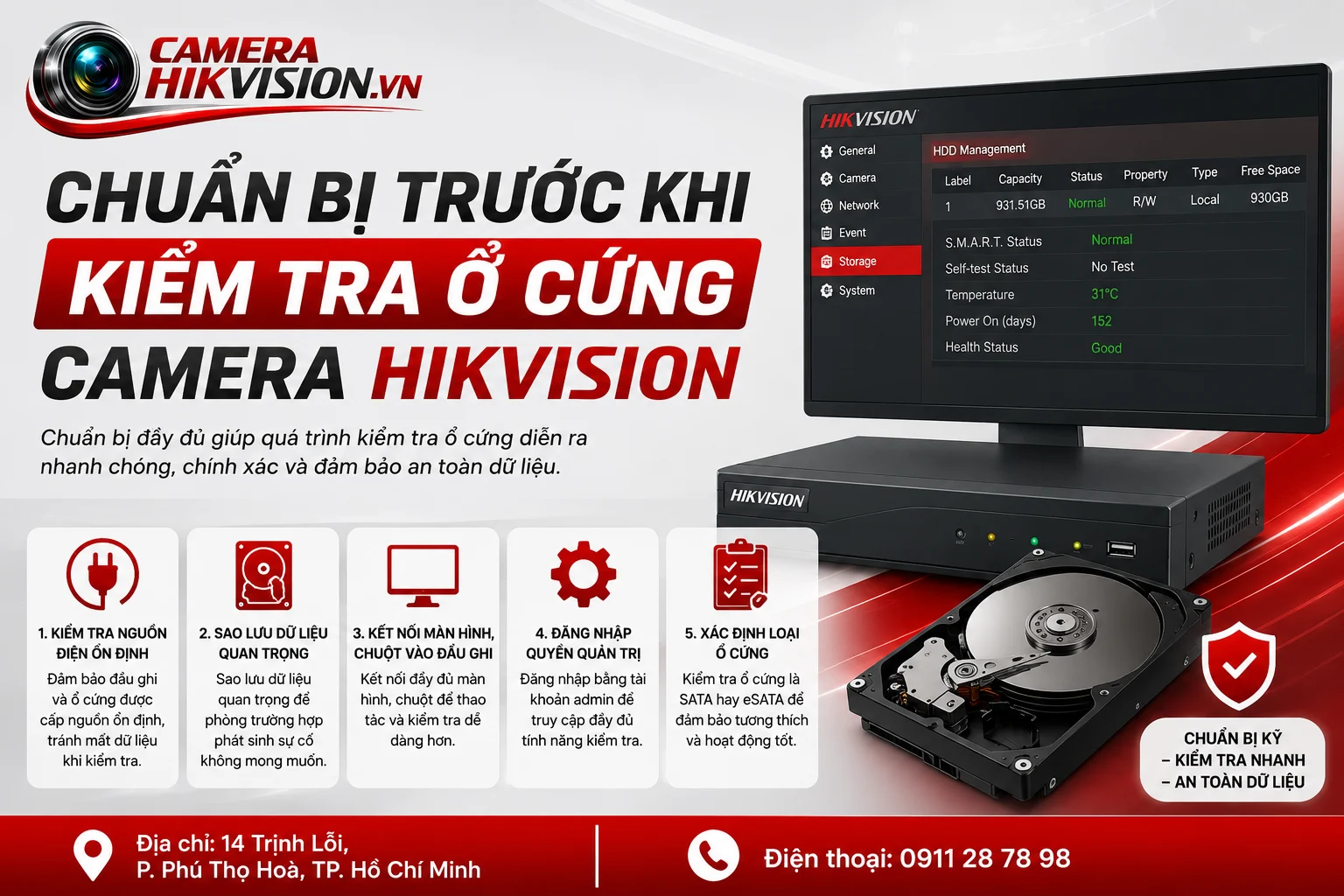 Chuẩn bị trước khi kiểm tra ổ cứng camera Hikvision