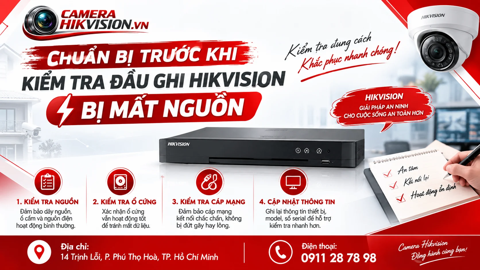 Chuẩn bị trước khi kiểm tra đầu ghi Hikvision bị mất nguồn