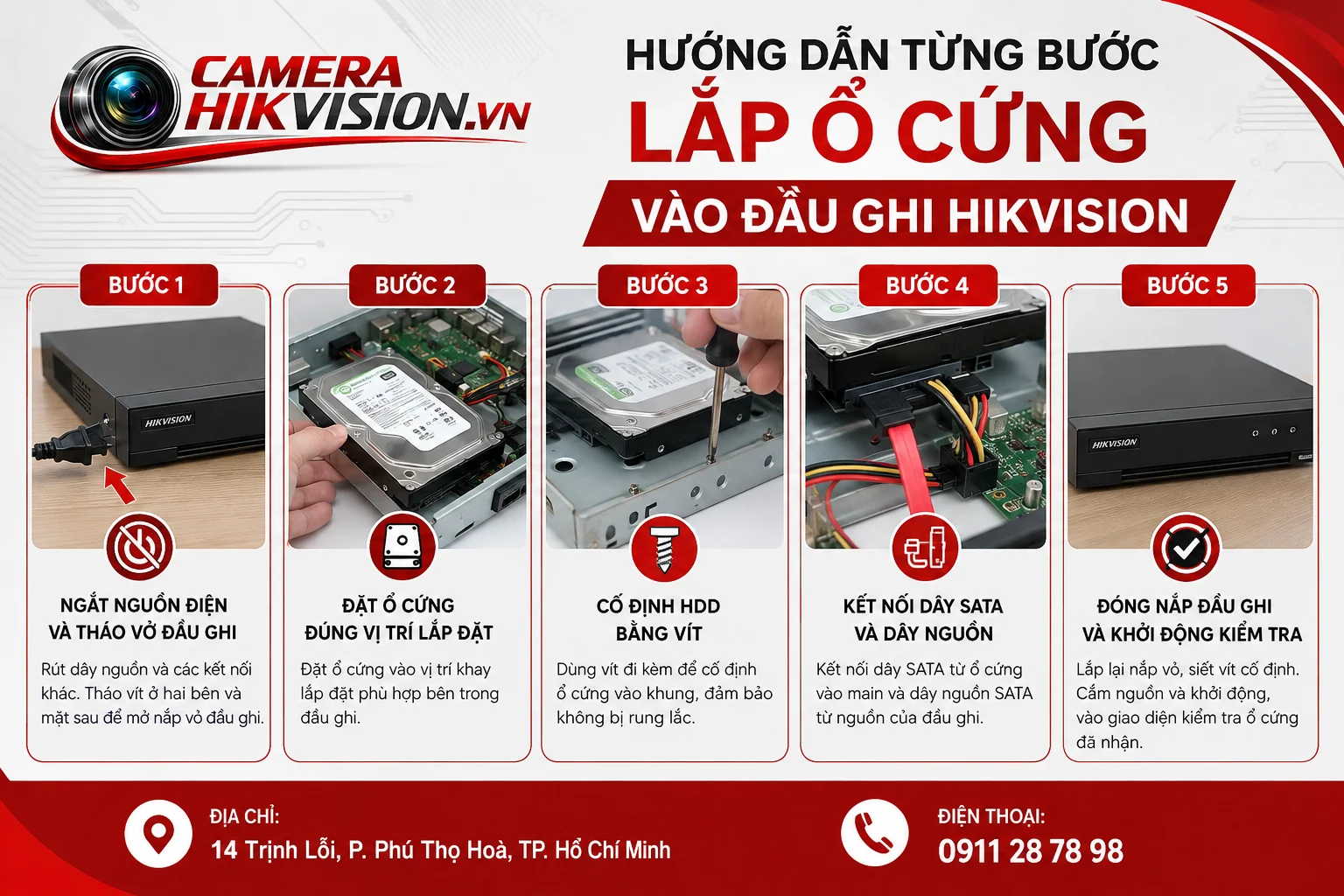 Hướng dẫn từng bước lắp ổ cứng vào đầu ghi Hikvision