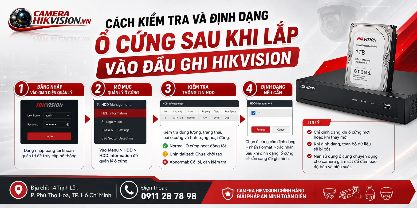 Cách kiểm tra và định dạng ổ cứng sau khi lắp vào đầu ghi Hikvision