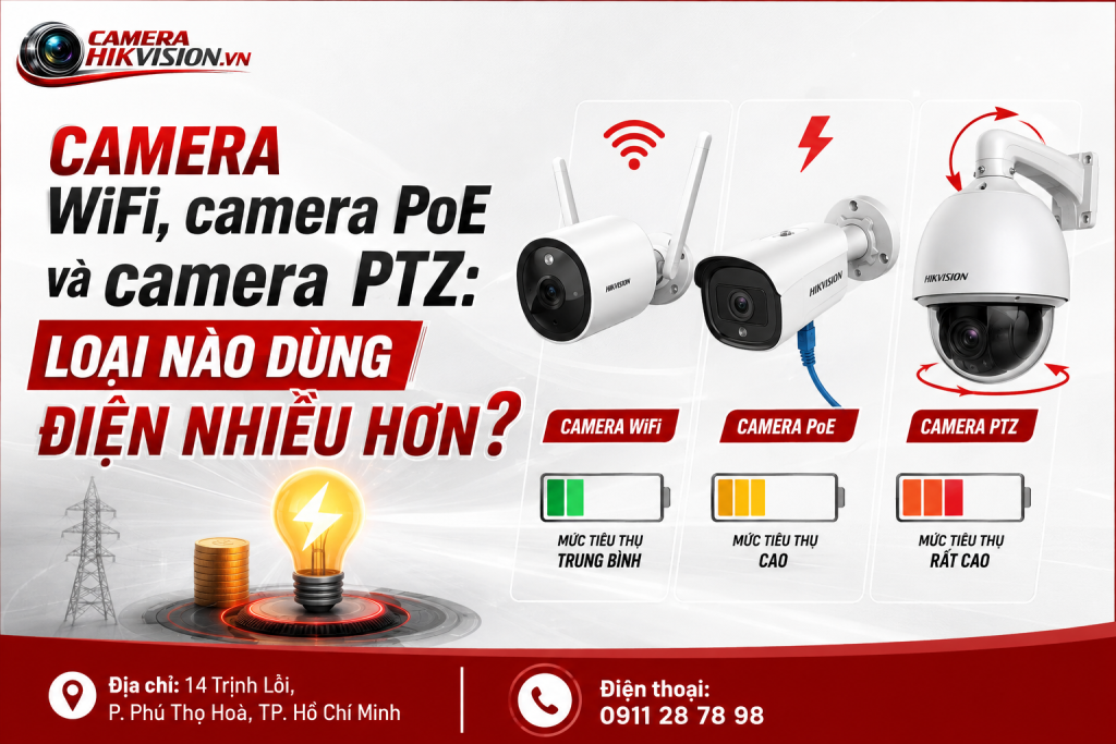Camera WiFi, camera PoE và camera PTZ: loại nào dùng điện nhiều hơn?