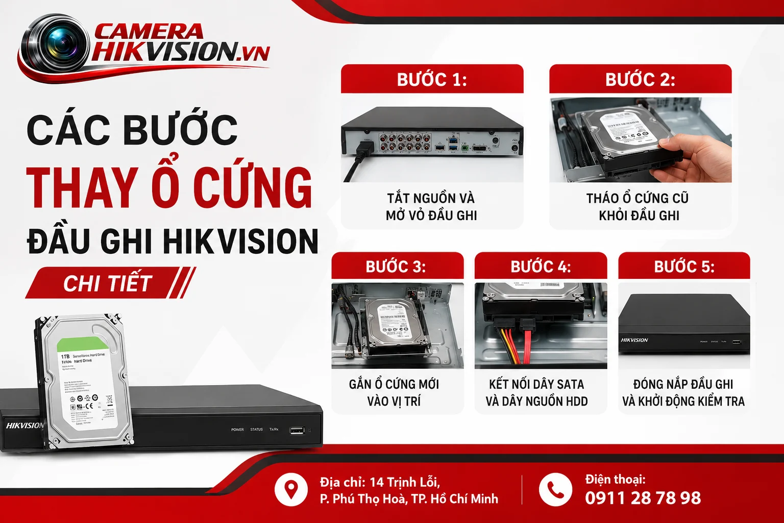 Các bước thay ổ cứng đầu ghi Hikvision chi tiết