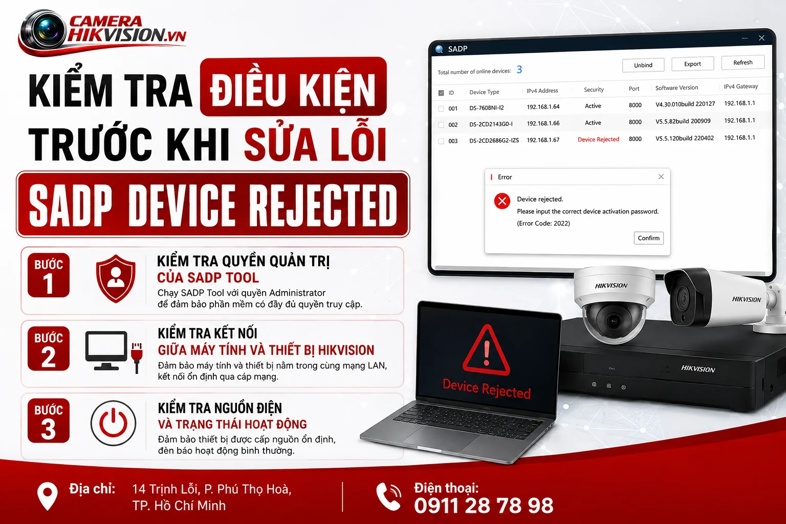 Kiểm tra điều kiện trước khi sửa lỗi SADP device rejected