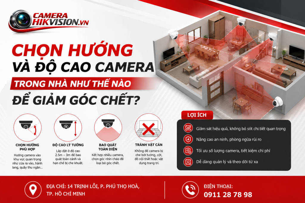 Chọn hướng và độ cao camera trong nhà như thế nào để giảm góc chết?