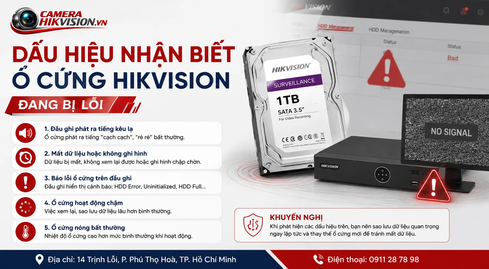 Dấu hiệu nhận biết ổ cứng Hikvision đang bị lỗi
