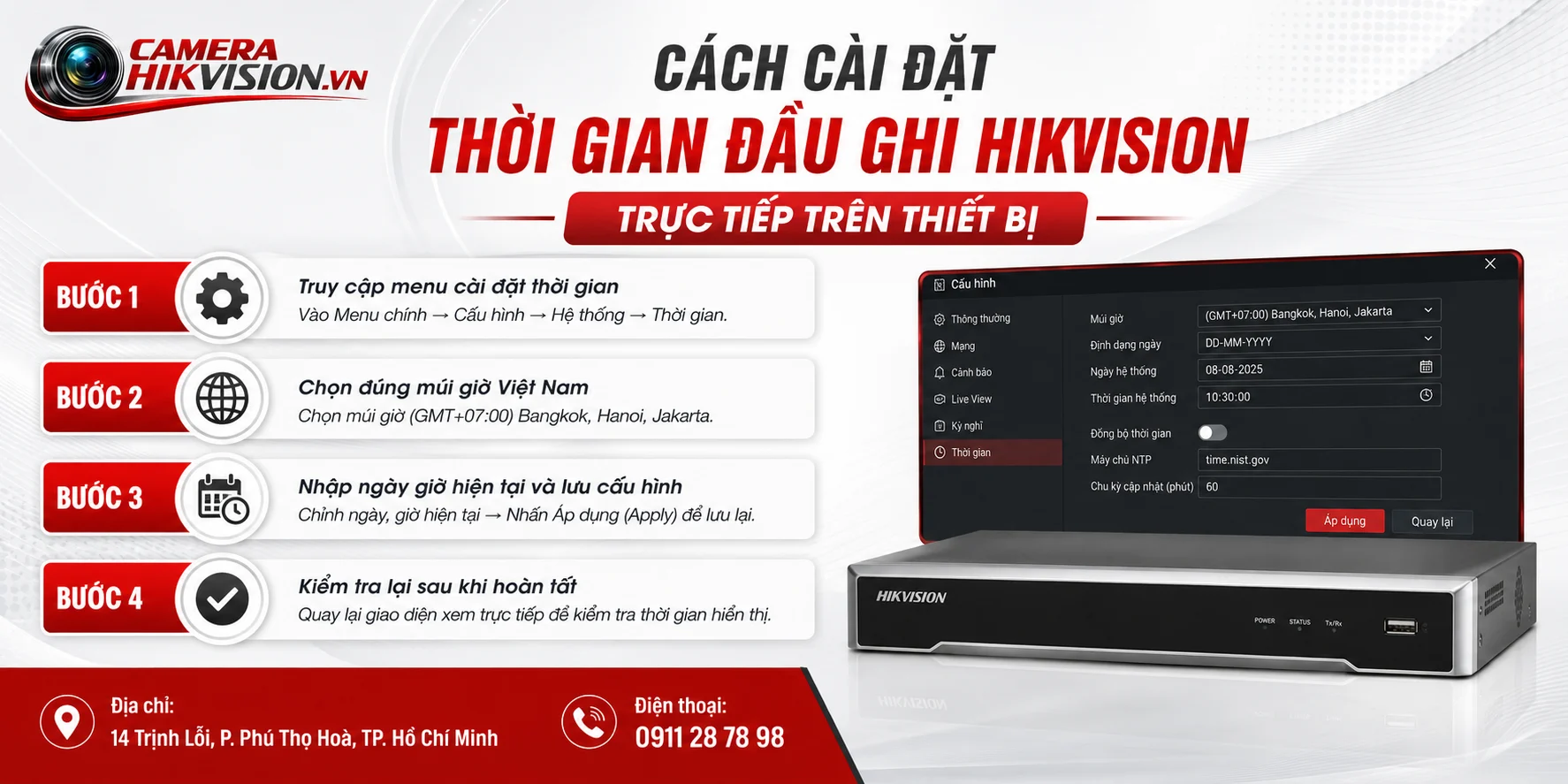 Cách cài đặt thời gian đầu ghi Hikvision trực tiếp trên thiết bị